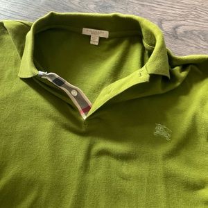 XL Burberry Brit Polo with Nova Check button down- grass green color